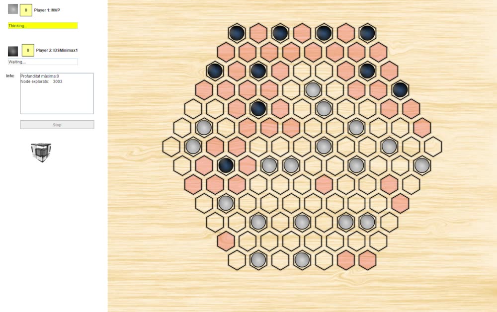 Captura del tablero del juego Oust con la IA Minimax jugando